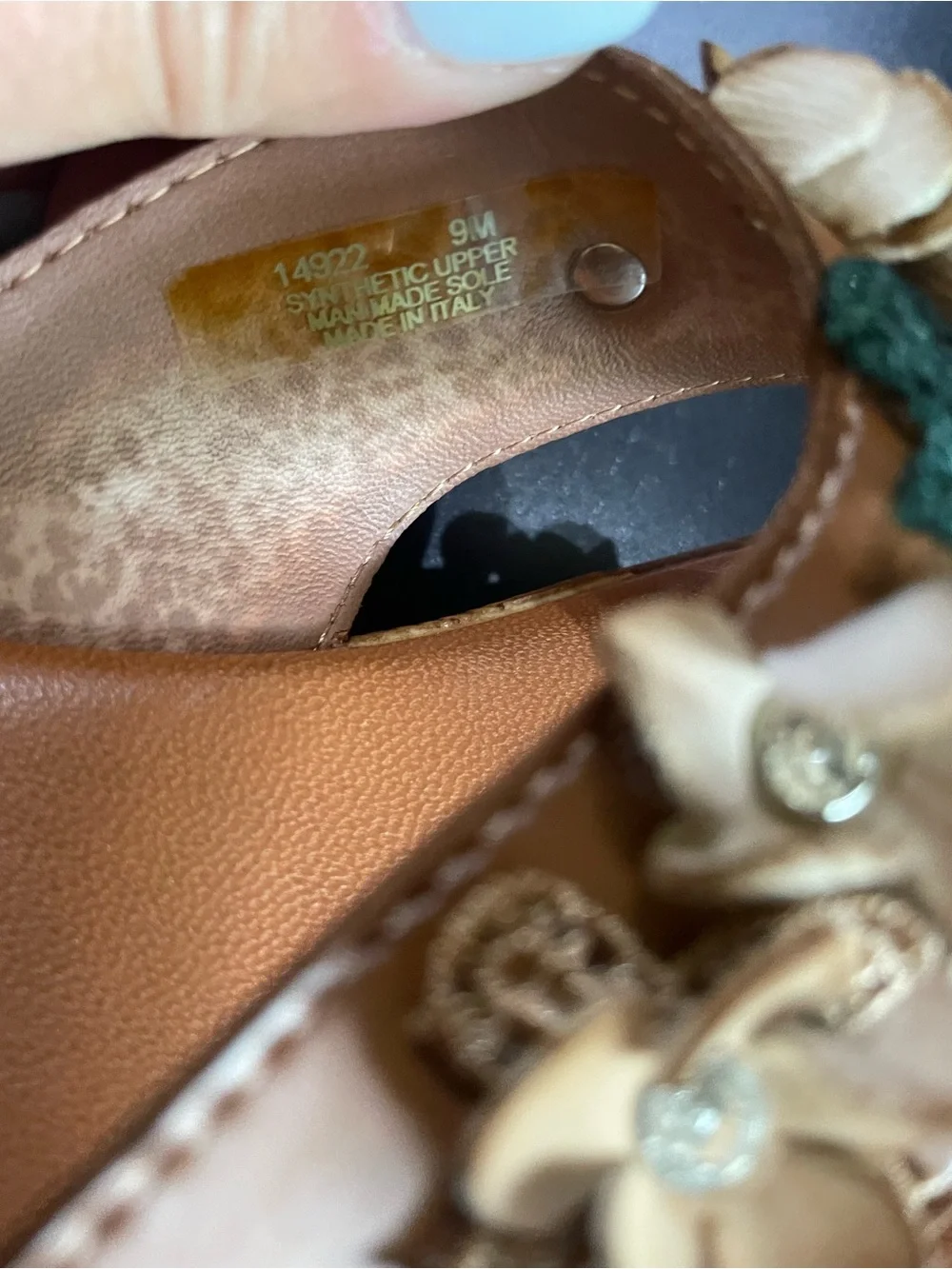 Fabio Maggenti Sandal ladies 9Tan Multi Floral Leather stone Italy shoes wedge